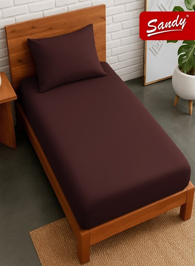 ساندي طقم شرشف مطاط ساندي فاخر بجودة الفنادق مع غطاء وسادة، طقم من 2 قطعة، شديد النعومة وجيد التهوية وبارد, مقاس مفرد نفر 100 × 200 سم, بني عودي - Image 1