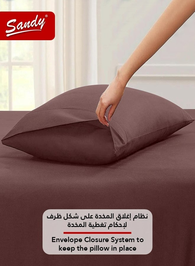 ساندي طقم شرشف مطاط ساندي فاخر بجودة الفنادق مع غطاء وسادة، طقم من 2 قطعة، شديد النعومة وجيد التهوية وبارد, مقاس مفرد نفر 100 × 200 سم, بني عودي - Image 5