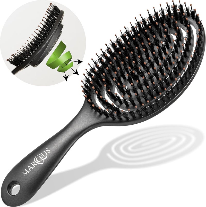 marQus Boar Bristle Hair Brush Suitable for Every Hairtype with Extra Bristles Made from Environmentally Friendly BioPlastic Black