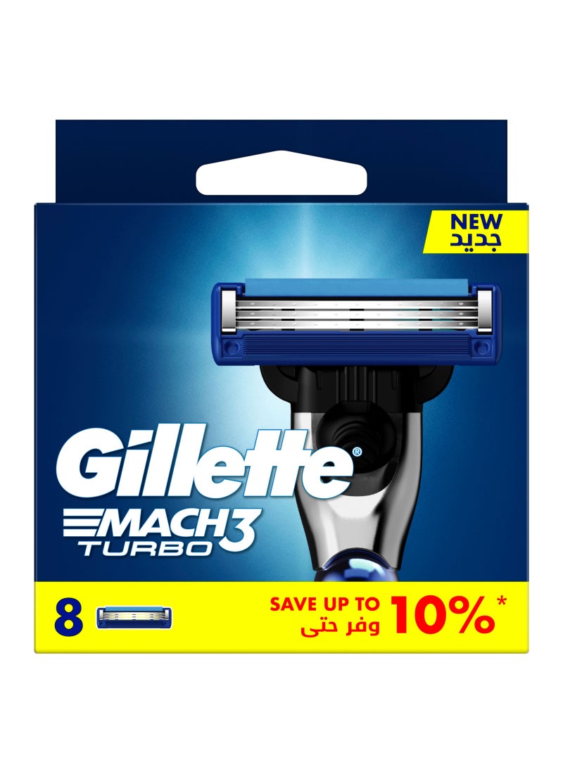 Gillette ماك 3 تيربو ماكينة حلاقة للرجال قابلة لإعادة التعبئة: 8 شفرات بديلة - Image 1