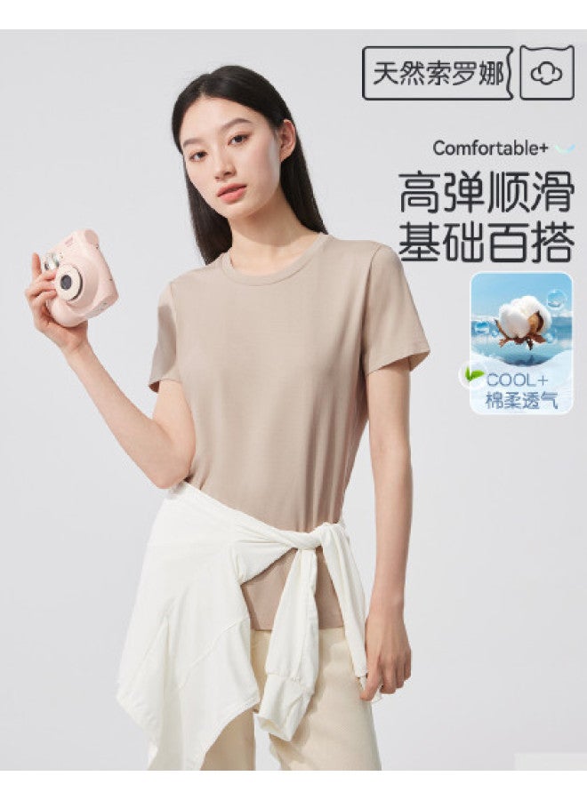 MIIOW Autumn Women'S Short-Sleeved Base Layer Skin-Friendly T-Shirt, Versatile Solid Color Women'S Tee - Image 1