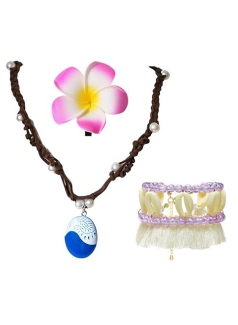 3 قطع فستان فتيات الأميرة، مشبك الزهور وعقال الرقبة والكاحل البوهيمية، إكسسوارات فستان الأميرة البحرية للفتيات لرحلة الصيف في يوم كتاب العالم