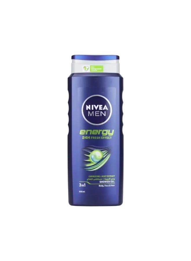 Nivea Men Energy Shower Gel with Energizing Mint Extract 3in1 Gel- 500ml - Image 1