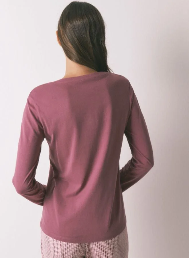 women'secret Long sleeve brushed cotton maroon T-shirt