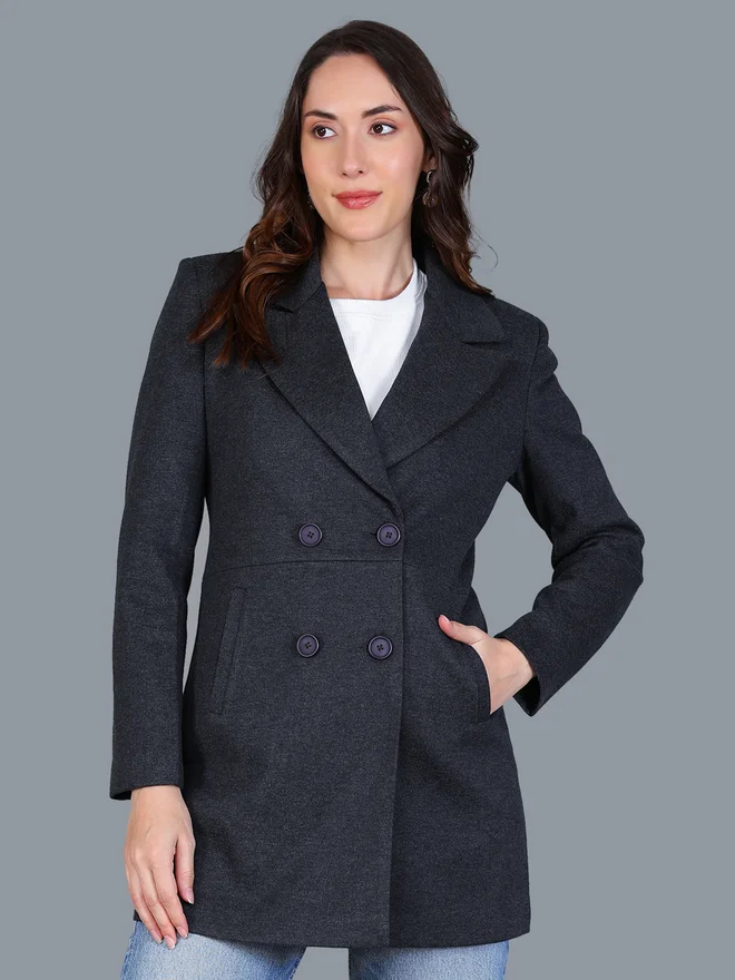 فورت كولينز معطف نسائي رمادي بأزرار فورت كولينز