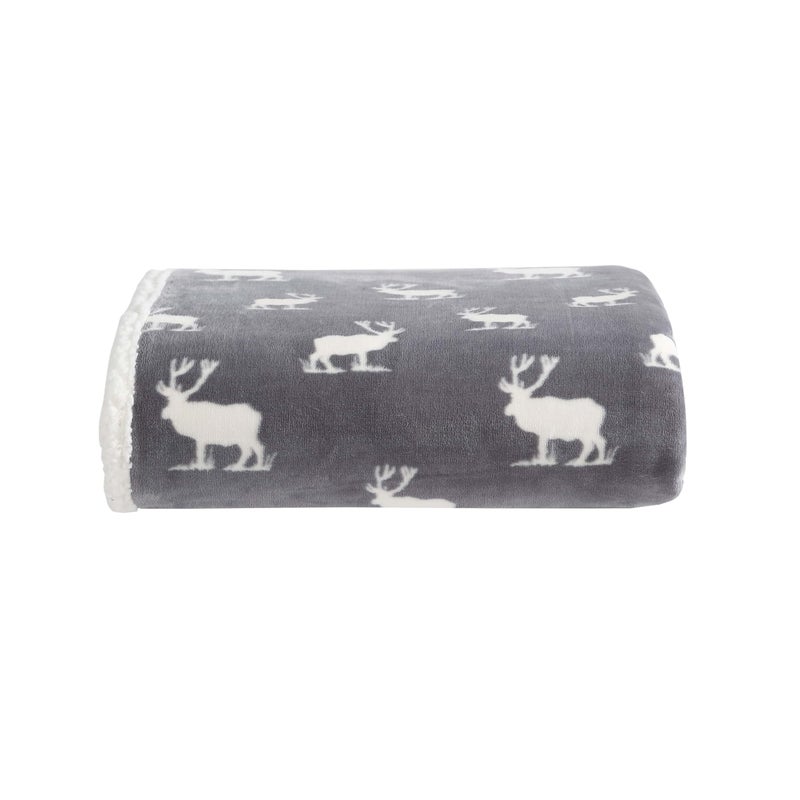 Eddie Bauer  Throw Blanket Reversible Sherpa Fleece Bedding Home Decor for All Seasons Elk Stance Grey Throw