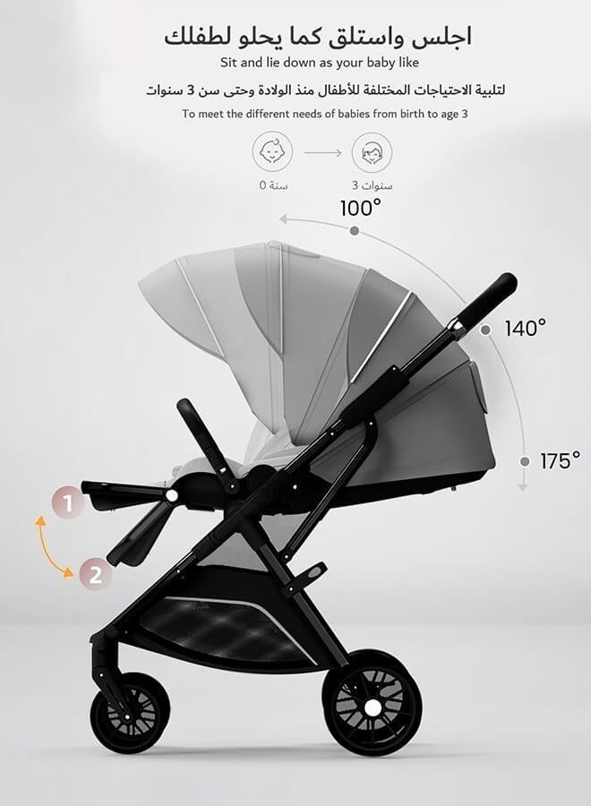 الأورلار عربة أطفال عالية قابلة للطي بوجهين، سلة نوم كبيرة قابلة للفصل لحماية العمود الفقري، مقعد بثلاثة أوضاع، بمظهر أنيق ومقبض من الجلد، تتحمل الأوزان العالية - Image 4