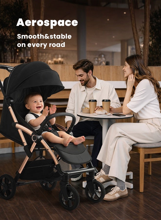Aurlar Luxury Travel Baby Stroller with One-Hand Auto Fold, Cabin Size for Airplane Travel, Full Recline Seat, 4-Wheel Suspension, UPF50+ Canopy, Large Storage Basket for Newborn to 4 Years - Image 2