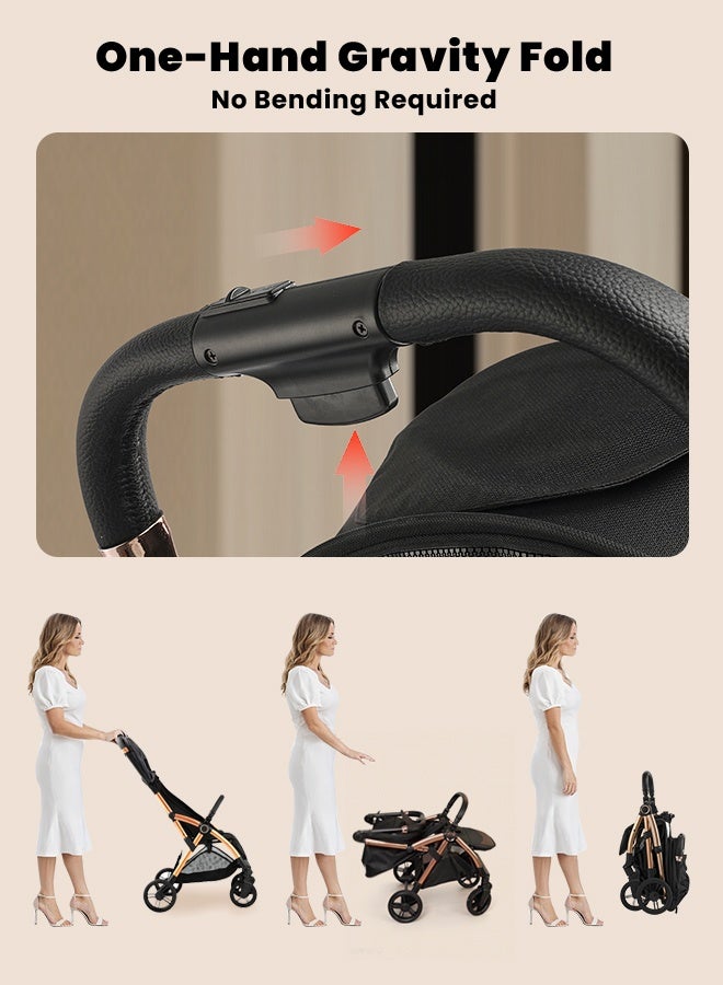 Aurlar Luxury Travel Baby Stroller with One-Hand Auto Fold, Cabin Size for Airplane Travel, Full Recline Seat, 4-Wheel Suspension, UPF50+ Canopy, Large Storage Basket for Newborn to 4 Years - Image 3