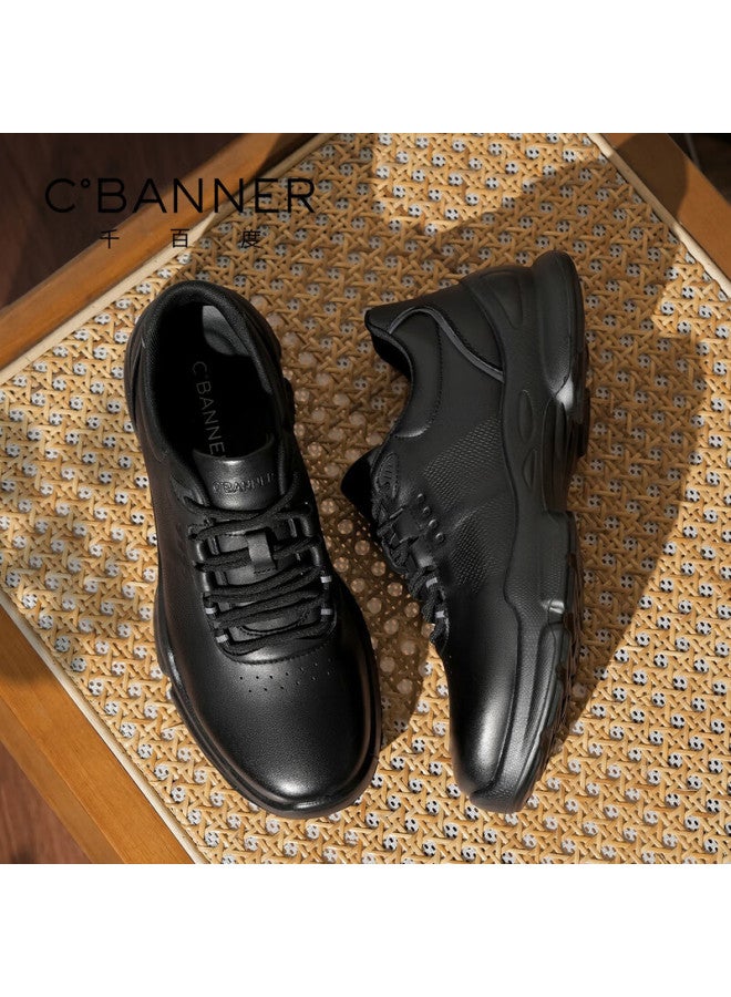 C.banner New Men’s Leather Shoes Autumn Breathable Casual Business Sports Mesh Walking Shoes Black 40