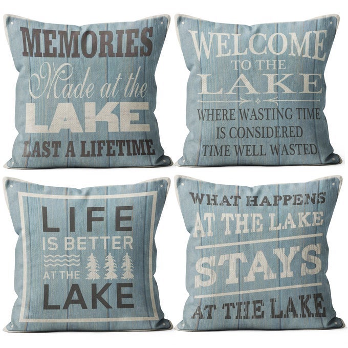 LAKELASTING MEMORIES THROW PILLOW 18 X 18 INCH SET OF 4 HOUSE PORCH DECOR