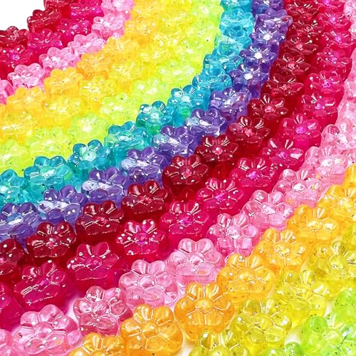 MIIIM 400 Pcs Glitter Flower Pony Beads Shapes for Friendship Bracelet, Large Hole Kandi Beads for Hair Braids, Jewelry Making (Multi-Glitter) - Image 1
