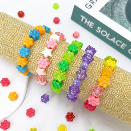MIIIM 400 Pcs Glitter Flower Pony Beads Shapes for Friendship Bracelet, Large Hole Kandi Beads for Hair Braids, Jewelry Making (Multi-Glitter) - Image 5