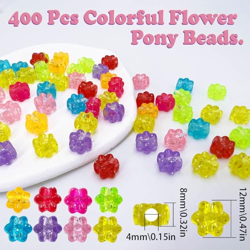 MIIIM 400 Pcs Glitter Flower Pony Beads Shapes for Friendship Bracelet, Large Hole Kandi Beads for Hair Braids, Jewelry Making (Multi-Glitter) - Image 3