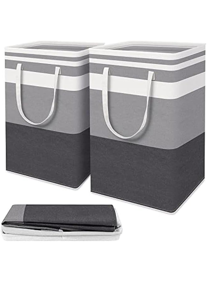 ميكسد سلة غسيل كبيرة ومقاومة للماء للملابس والألعاب في السكن الجامعي والعائلة - حزمة من 2 حقيبة قابلة للطي وذات مقابض ممتدة (رمادي تدرجي، 75 لتر) - Image 1