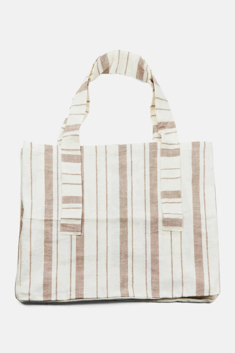 Muy Mucho Women Stripe Large Shopper Bag 54 x 40 x 14 cm, Off White