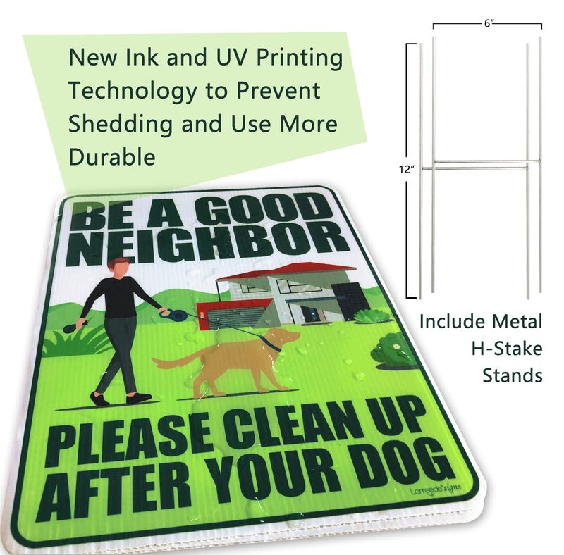 LARREEDE Clean Up After Your Dog Signs 2 Pack 12"x9" with Metal Stake, No Pooping Signs for Yard, Pick Up After Your Dog Signs - Image 4
