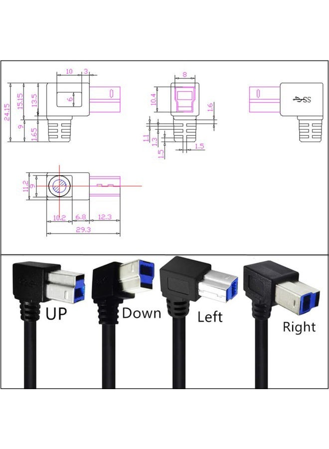 Traovien USB 3.0 Printer Cable, USB 3.0 Type A Male to Type B Male Plug 90 Degree High Speed Printer for Printer,Monitor,External Hard Drivers,Scanner - 50cm/1.5Ft (3.0 A to B Down Angle) - Image 3