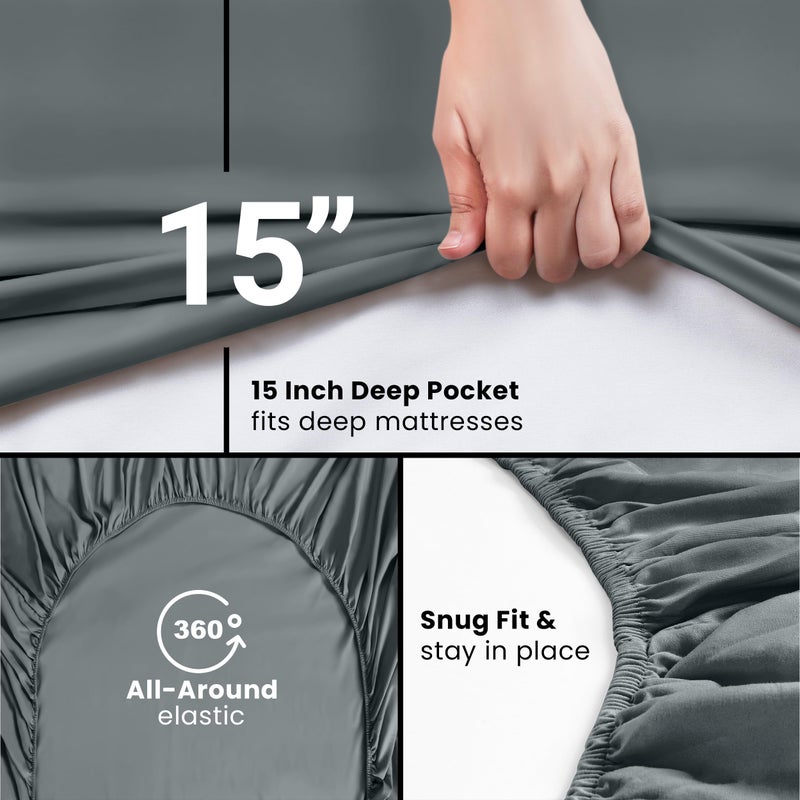 Utopia Bedding Cal King Fitted Sheet - Bottom Sheet - Deep Pocket - Soft Microfiber -Shrinkage and Fade Resistant-Easy Care -1 Fitted Sheet Only (Grey) - Image 3