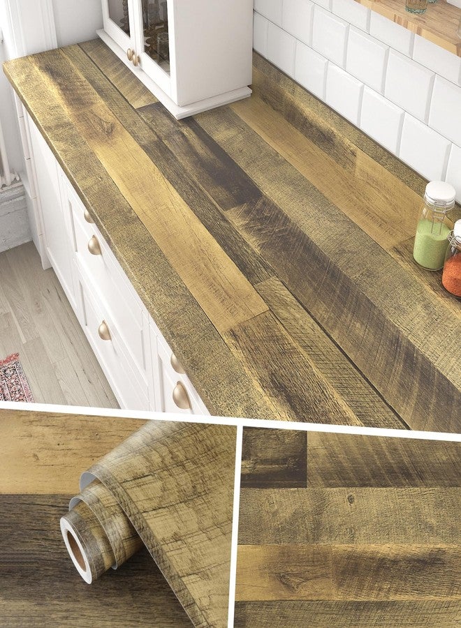 Wallercity Rustic Brown Wood Grain Contact Paper for Countertops Peel and Stick Butcher Block Contact Paper for Kitchen Self Adhesive Wood Counter Top Wallpaper Vinyl Wrap for Cabinets 17.5''x78.7'' - Image 1