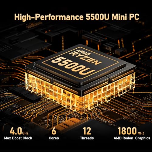 Beelink Mini PC, AMD Ryzen 5500U (6C/12T, Up to 4.0GHz), 16GB DDR4 500GB M.2 NVME SSD, Mini Computer Support 2.5G LAN/Triple Display/USB3.2/WiFi6/BT5.2 Home/Office Micro Desktop Computer - Image 3