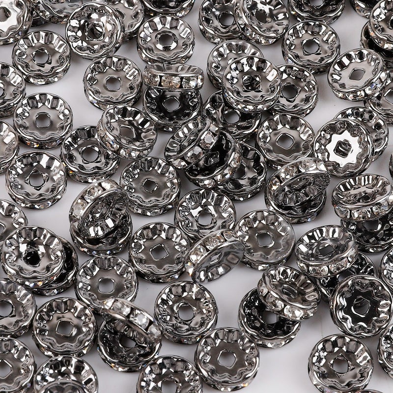 Electroplating inlaid white diamond wheel drill ring flat diy flat jewelry accessories interval bead copper material wholesale Plating gun black with white diamond 