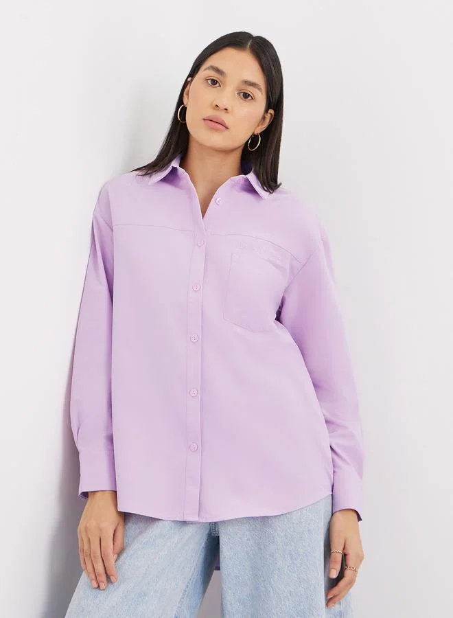 Styli Styli Lilac High-Low Hem Plain Collared Shirt