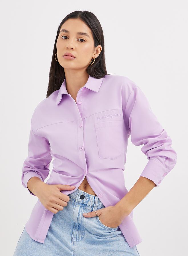 ستايلي قميص ليلاك ستايلي بياقة وأكمام قصيرة بحافة غير متساوية - Image 1