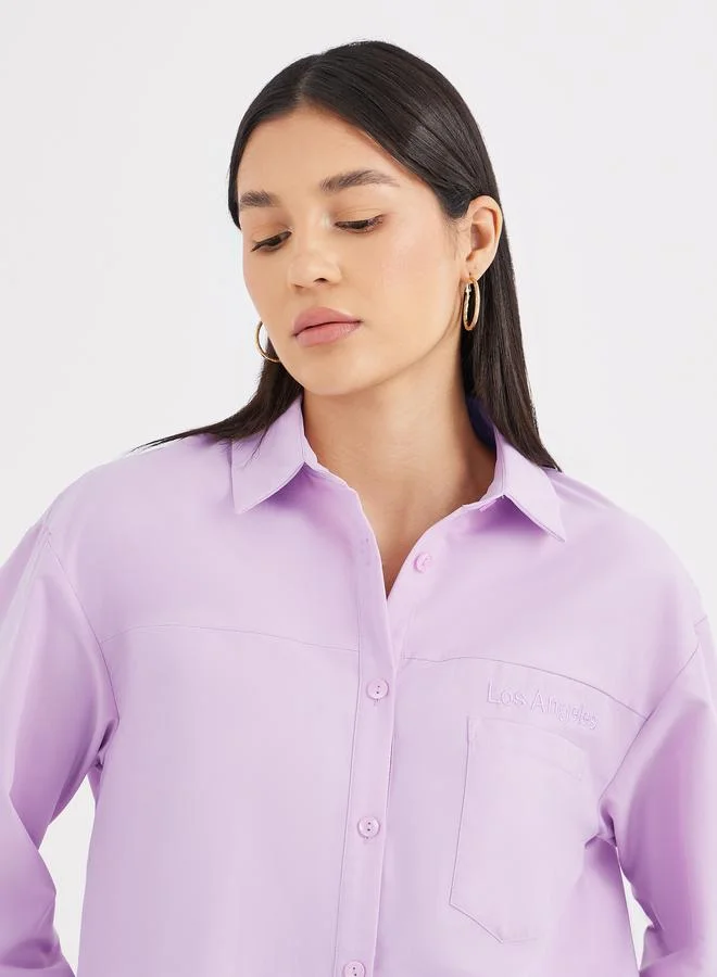 Styli Styli Lilac High-Low Hem Plain Collared Shirt