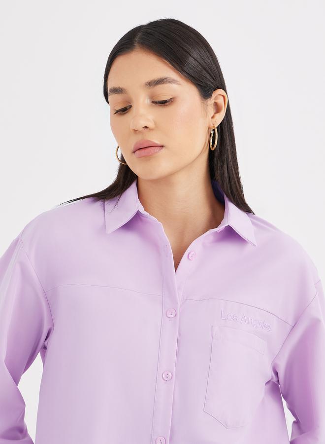 Styli Lilac High-Low Hem Plain Collared Shirt - Image 4