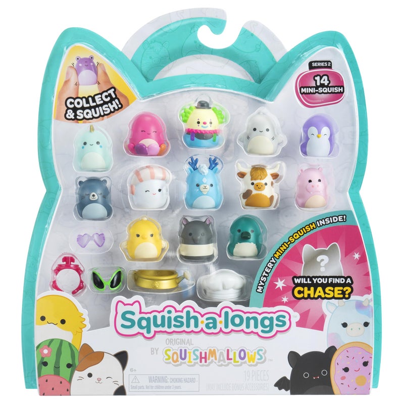Squish-a-longs 14 Pack - Series 2, Wave 1 - (14) 1â€ Mini-Squish with (4) Accessories, (1) Ring Attachment, and (1) Collectorâ€™s Guide - Collect, Trade, & Play - Image 1
