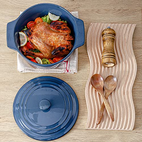 HVH Ceramic Casserole Dish with Lid Oven Safe, 2 Quart Round Casserole Dish Set, 9 Inches Round Baking Dish with Lid Oven Safe, Deep Baking Dishes for Oven with Lids for Party, Farmhouse Style (Blue) - Image 3