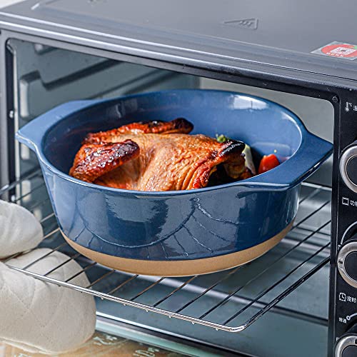HVH Ceramic Casserole Dish with Lid Oven Safe, 2 Quart Round Casserole Dish Set, 9 Inches Round Baking Dish with Lid Oven Safe, Deep Baking Dishes for Oven with Lids for Party, Farmhouse Style (Blue) - Image 5