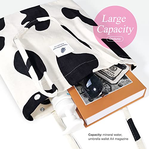 LHMTQVK Corduroy Tote Bags for Women Girls, Large Capacity Corduroy Bag Reusable Grocery Shoulder Bag with Inner Pockets (cow) - Image 3