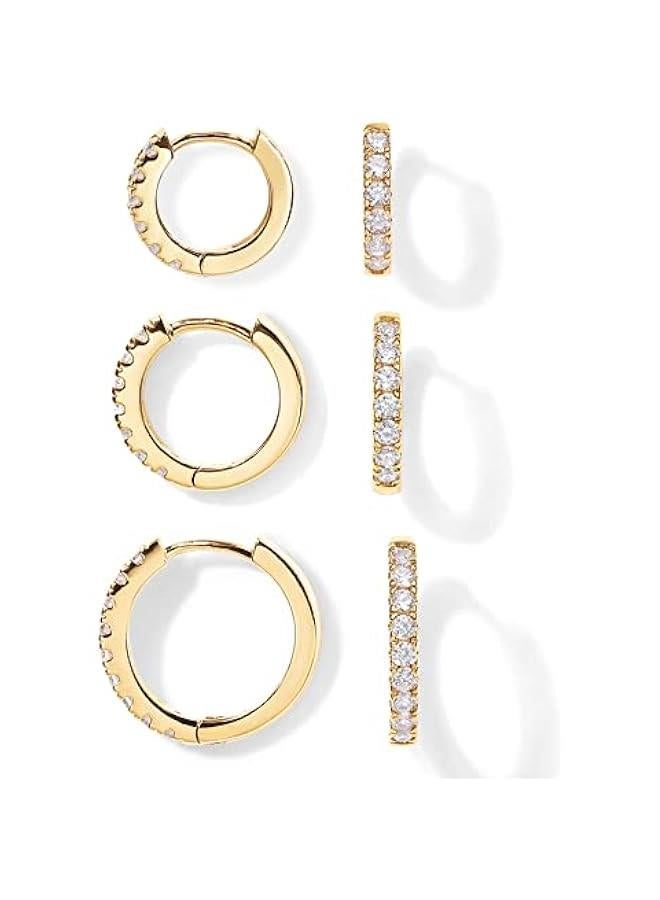 PAVOI 18K Gold Plated 925 Sterling Silver Posts 3 Pairs Hoop Earrings Set for Women | Huggie Earring Pack  - Image 1