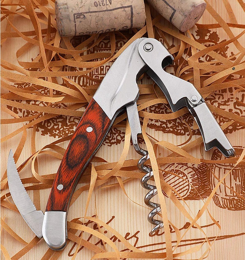 Kit-Home Professional Waiter Corkscrew Wine Key for Bartenders Set of 3,With Long Rosewood Handle Stainless Steel Handle Wine Opener for Bar Restaurant Waiters, Sommelier, Bartend (Long Wood 3 Packs) - Image 5