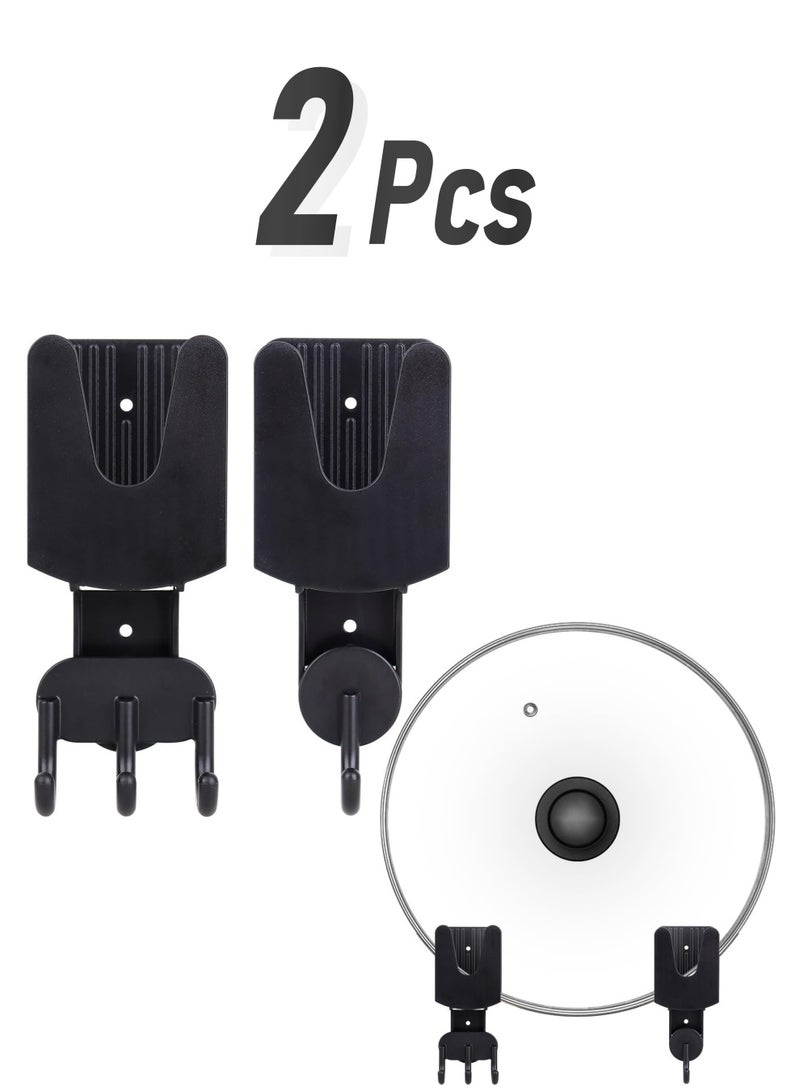 Excefore Pot Lid Holder Wall Mount Plastic Pot Lid Stand Holder Rack Hanging Pan Cover Organizer Self Adhesive with Tape for Kitchen 2 Pcs, Black - Image 1