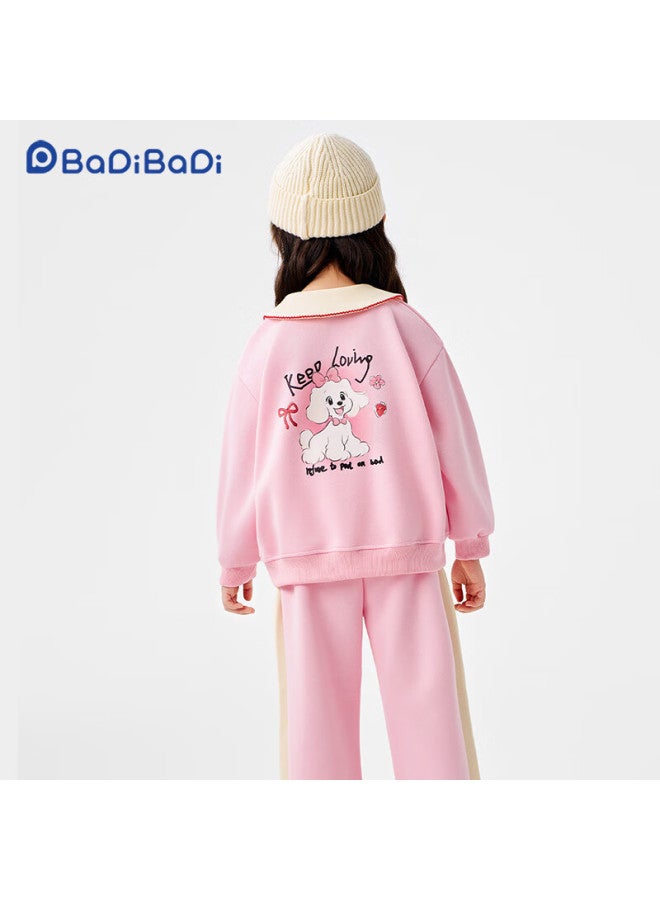 Badibadi Spring And Autumn Baby Girls Sweatshirt And Sweatpants Comfortable Casual Set Pink Puppy 90