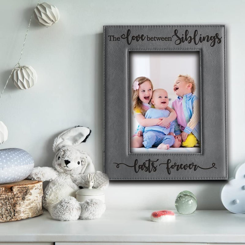 Bella Busta -The Love Between Siblings Lasts Forever_ Engraved Leather Picture Frame (4x6 Vertical) - Image 3