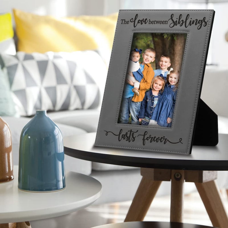 Bella Busta -The Love Between Siblings Lasts Forever_ Engraved Leather Picture Frame (4x6 Vertical) - Image 2