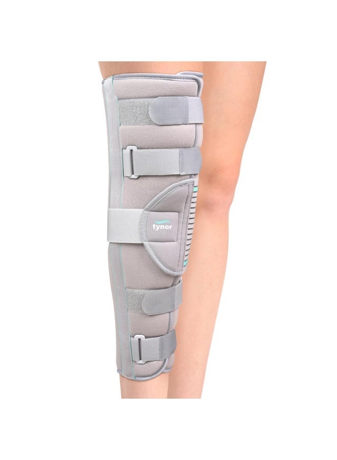 Tynor Knee Immobiliser 19"/48cm, for Support & Protection | Provides Support for Knee Injury, Pain Relief | Breathable, Comfortable for Men & Women | Pack of 1 (Grey, Small) - Image 1