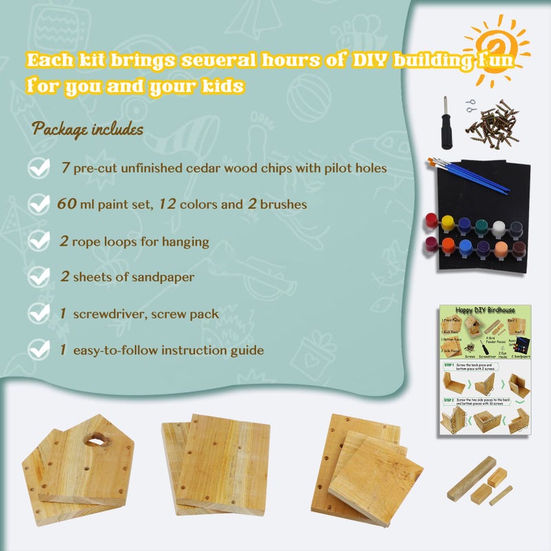 Pontuss DIY Birdhouse Kit with Paint Set - Kids' Wood Craft Kits - Make a Bird House Kit for Kids - DIY Woodcraft Building Projects for Kids and Adults- STEM Teaching Tools - Image 3