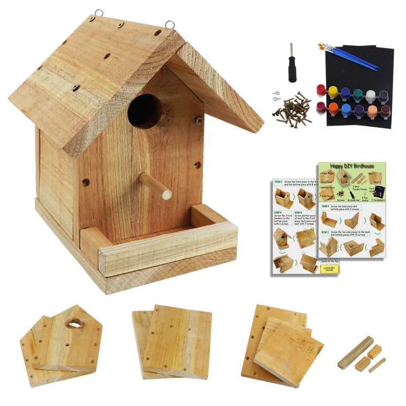 Pontuss DIY Birdhouse Kit with Paint Set - Kids' Wood Craft Kits - Make a Bird House Kit for Kids - DIY Woodcraft Building Projects for Kids and Adults- STEM Teaching Tools - Image 1