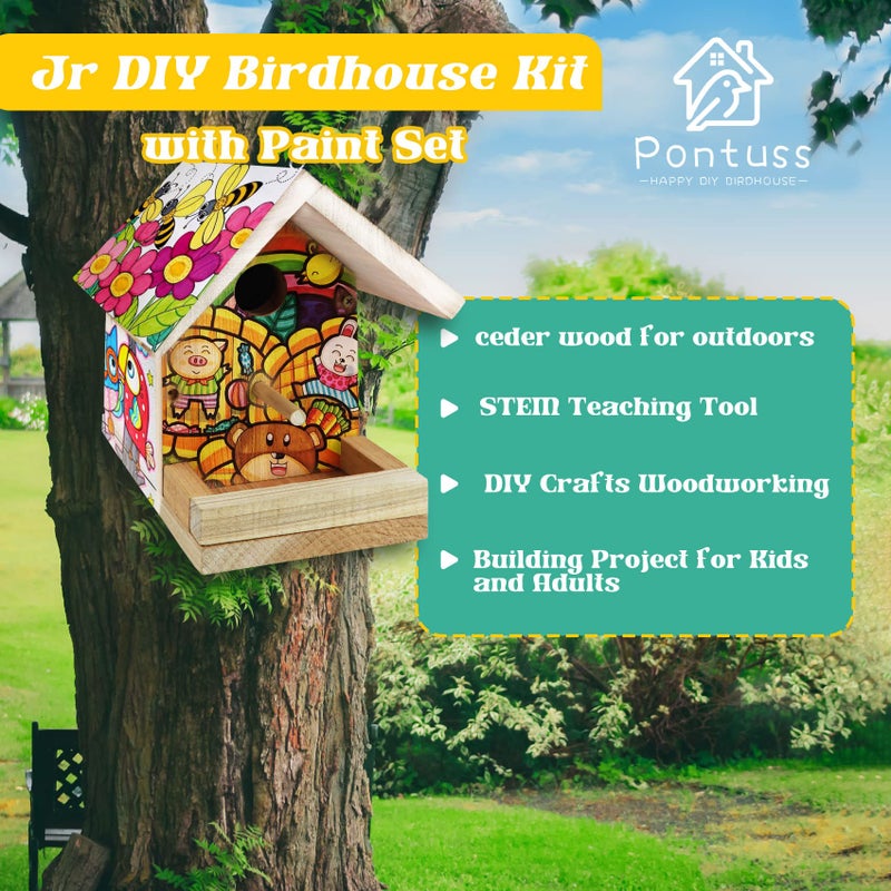 Pontuss DIY Birdhouse Kit with Paint Set - Kids' Wood Craft Kits - Make a Bird House Kit for Kids - DIY Woodcraft Building Projects for Kids and Adults- STEM Teaching Tools - Image 2