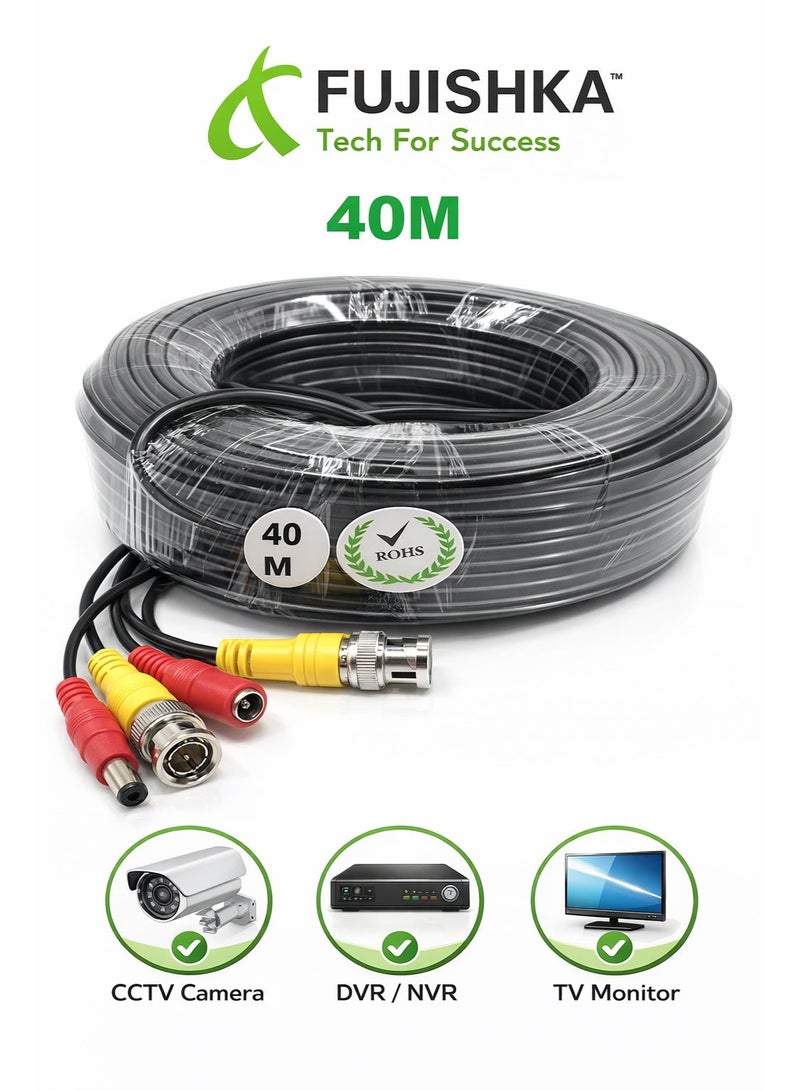 FUJISHKA 40M CCTV Cable Analogue Security Camera Video Wire Connector BNC DC Power Cord DVR - Image 1