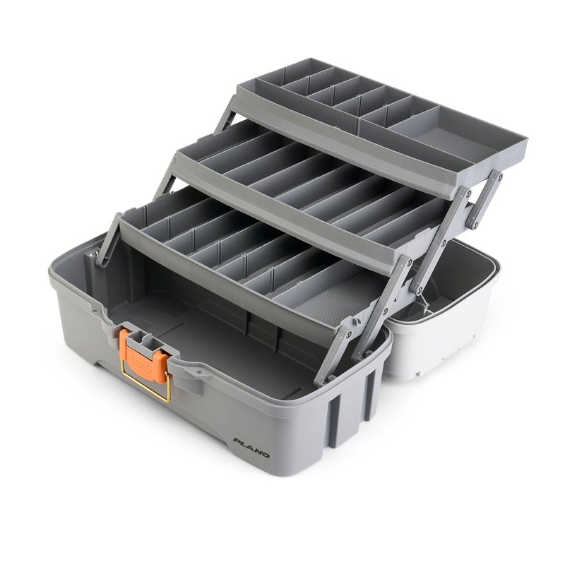 Plano Three-Tray Tackle Box, Light Grey/Dark Grey, Rust-Proof Brass Latch, Top-Access Tray with Deep Storage, Made in the USA, Portable Fishing Gear Storage Organizer - Image 2