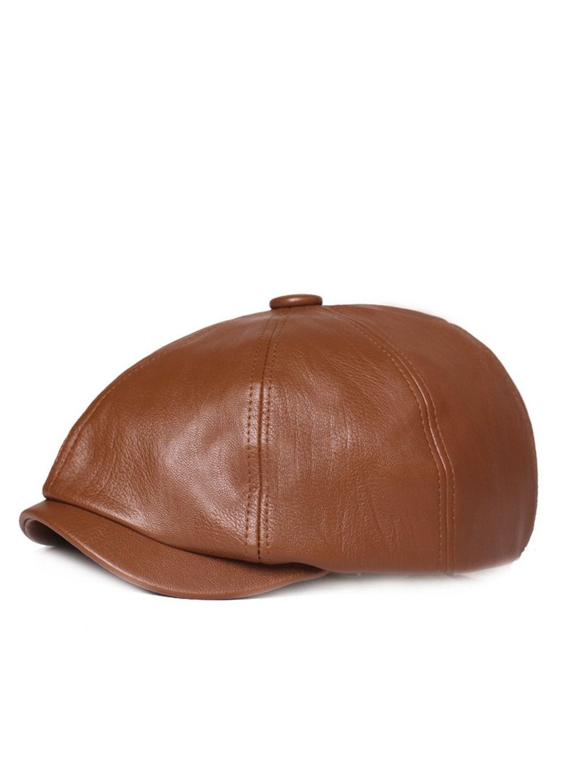 Loquat Leather Cap English Vintage Bud Hat Travel Forward Hat Tide Hat Brown 