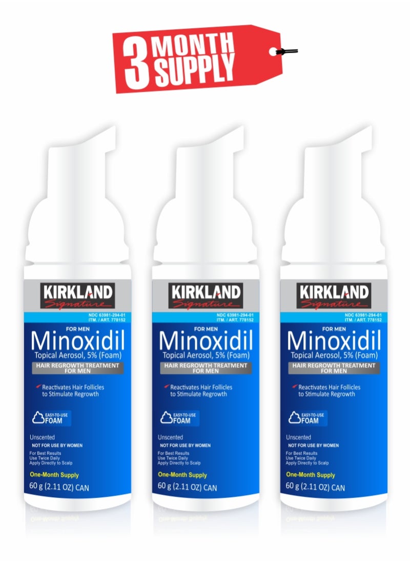 Kirkland Signature - Minoxidil Blue Foam - Reactivate Hair Follicles for Enhanced Growth Pack of 3 - Image 1