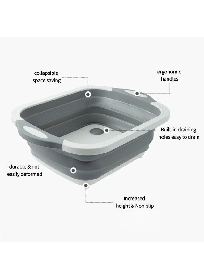 3 In 1 Folding Cutting Board With Basket Strainer, Multifunctional Drain Basket Collapsible Dish Tub, Fruit Vegetable Washing Basin, Sink Storage Basket For Home Kitchen Outdoor Camping  - Image 2