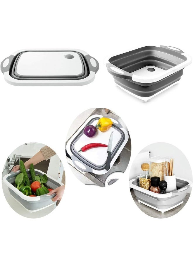 3 In 1 Folding Cutting Board With Basket Strainer, Multifunctional Drain Basket Collapsible Dish Tub, Fruit Vegetable Washing Basin, Sink Storage Basket For Home Kitchen Outdoor Camping  - Image 4